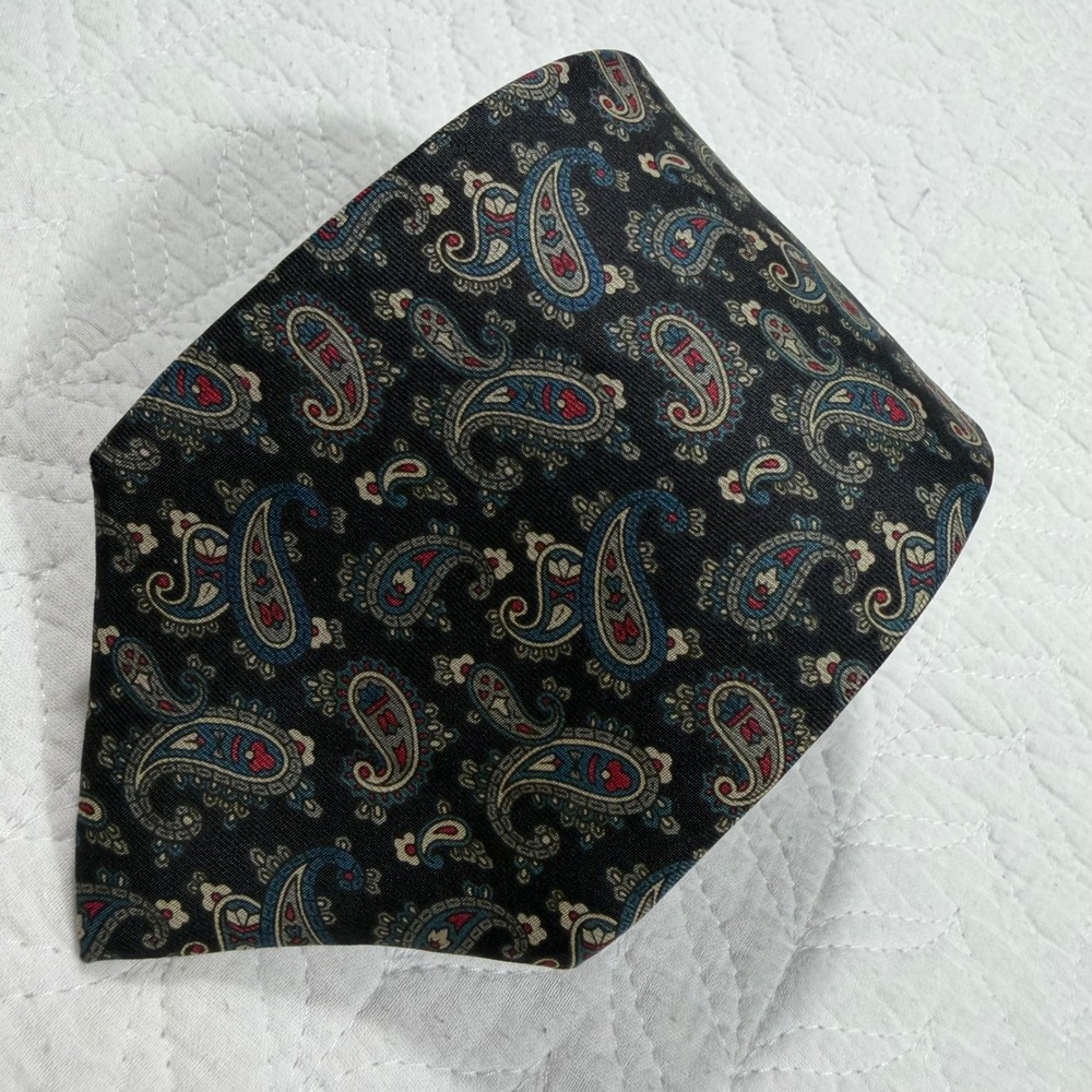 Vtg Mario Valentino Mens Tie 60"x3.25" Paisley Silk Black Blue Designer USA EUC
